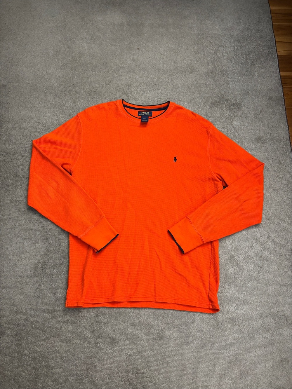 Polo Ralph Lauren Small Logo Thermal Longsleeve Tee Orange Navy Blue